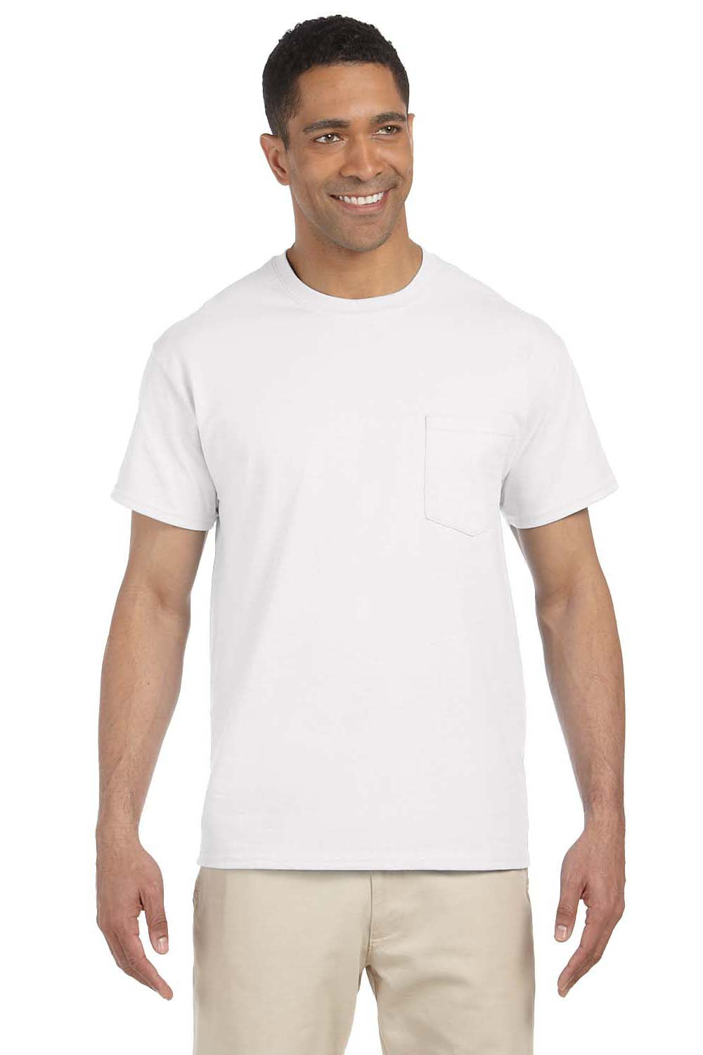 Gildan G230 Mens Ultra Short Sleeve Crewneck T-Shirt w/ Pocket White Front