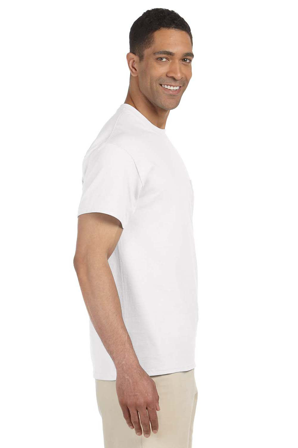 Gildan G230 Mens Ultra Short Sleeve Crewneck T-Shirt w/ Pocket White Side