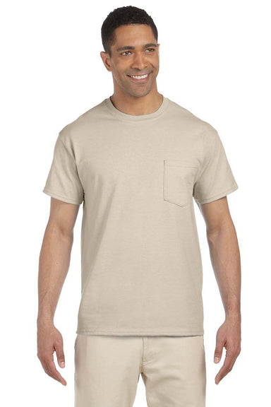 Gildan G230 Mens Ultra Short Sleeve Crewneck T-Shirt w/ Pocket Sand Brown Front