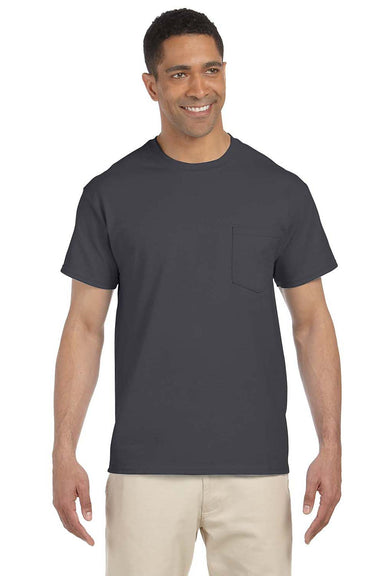 Gildan G230 Mens Ultra Short Sleeve Crewneck T-Shirt w/ Pocket Charcoal Grey Front