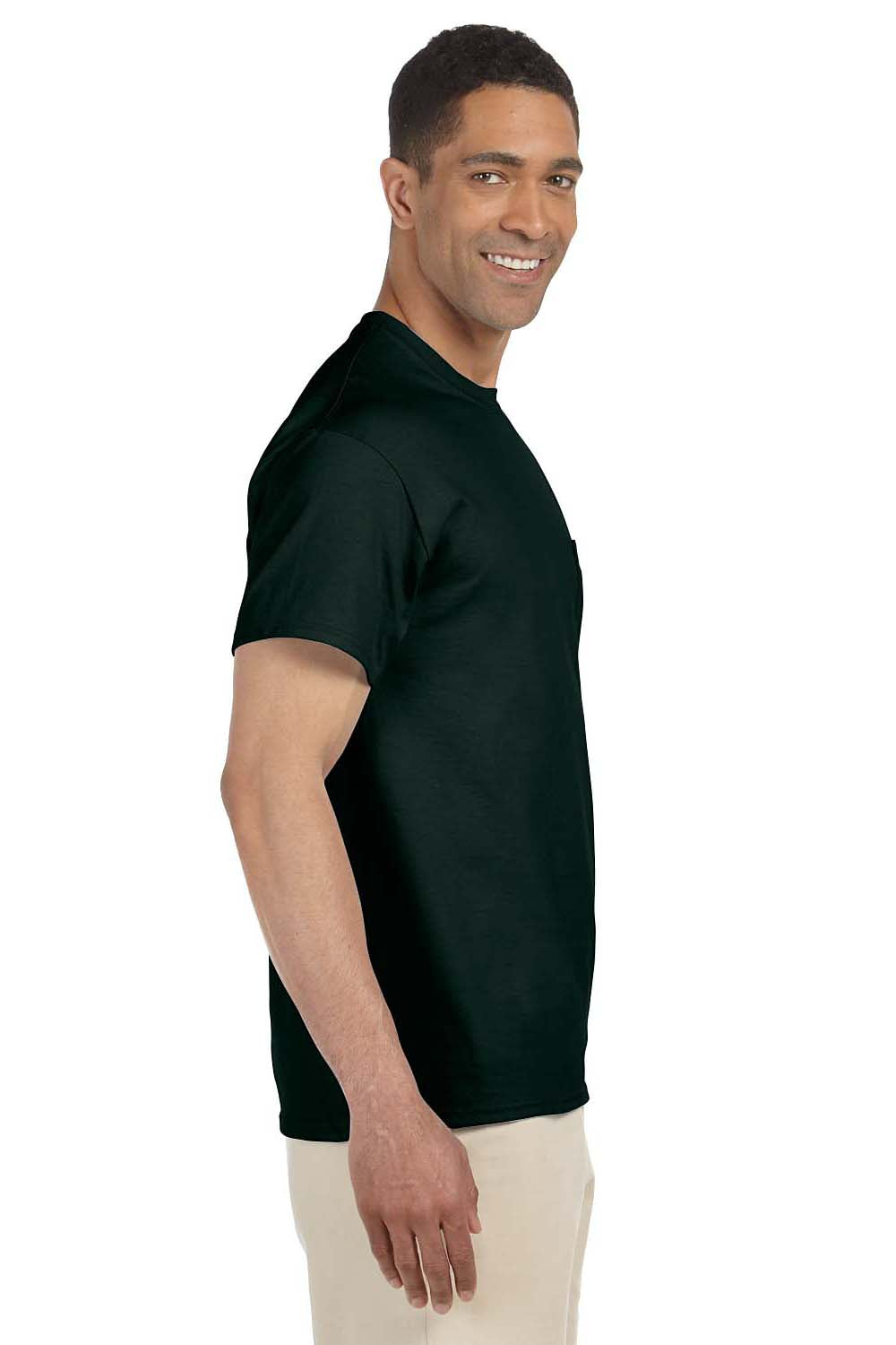 Gildan G230 Mens Ultra Short Sleeve Crewneck T-Shirt w/ Pocket Forest Green Side