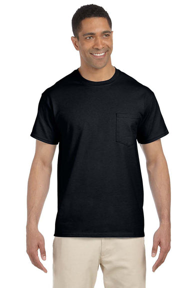 Gildan G230 Mens Ultra Short Sleeve Crewneck T-Shirt w/ Pocket Black Front