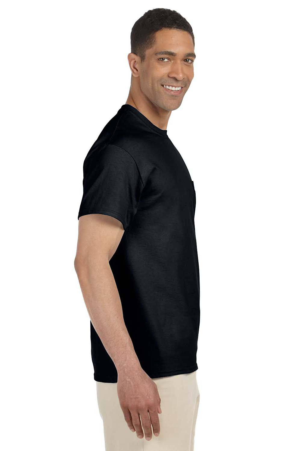 Gildan G230 Mens Ultra Short Sleeve Crewneck T-Shirt w/ Pocket Black Side