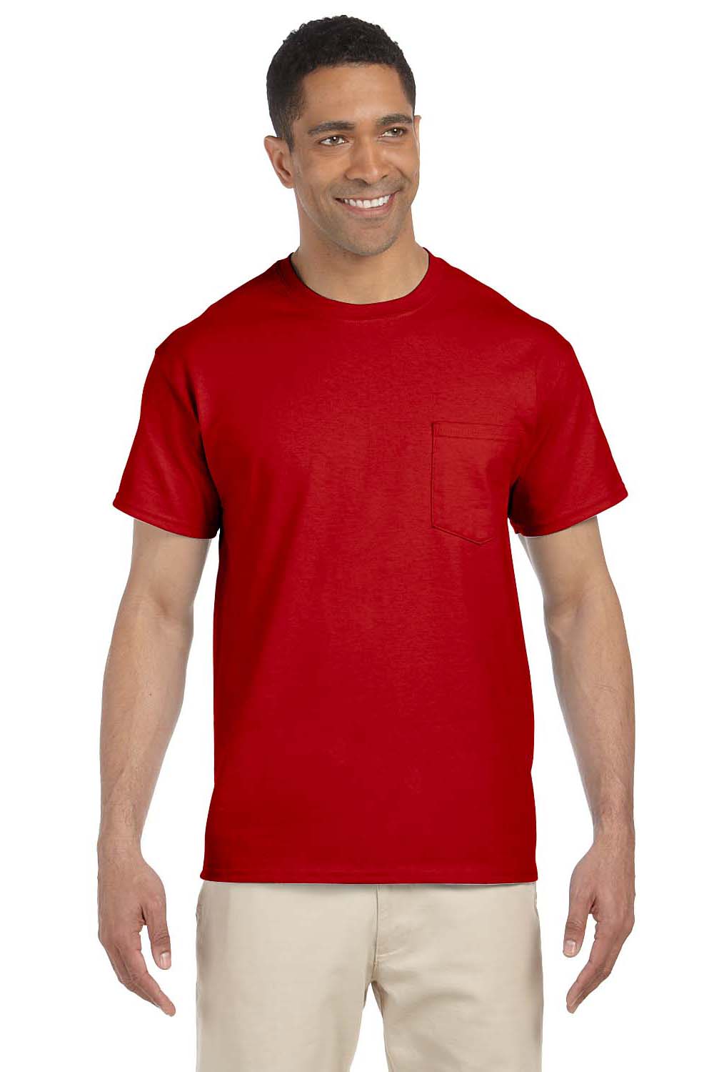 Gildan G230 Mens Ultra Short Sleeve Crewneck T-Shirt w/ Pocket Red Front