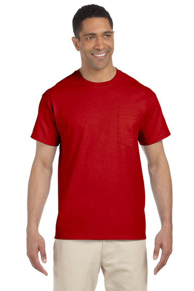 Gildan G230 Mens Ultra Short Sleeve Crewneck T-Shirt w/ Pocket Red Front
