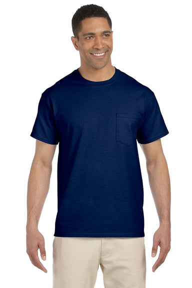 Gildan G230 Mens Ultra Short Sleeve Crewneck T-Shirt w/ Pocket Navy Blue Front