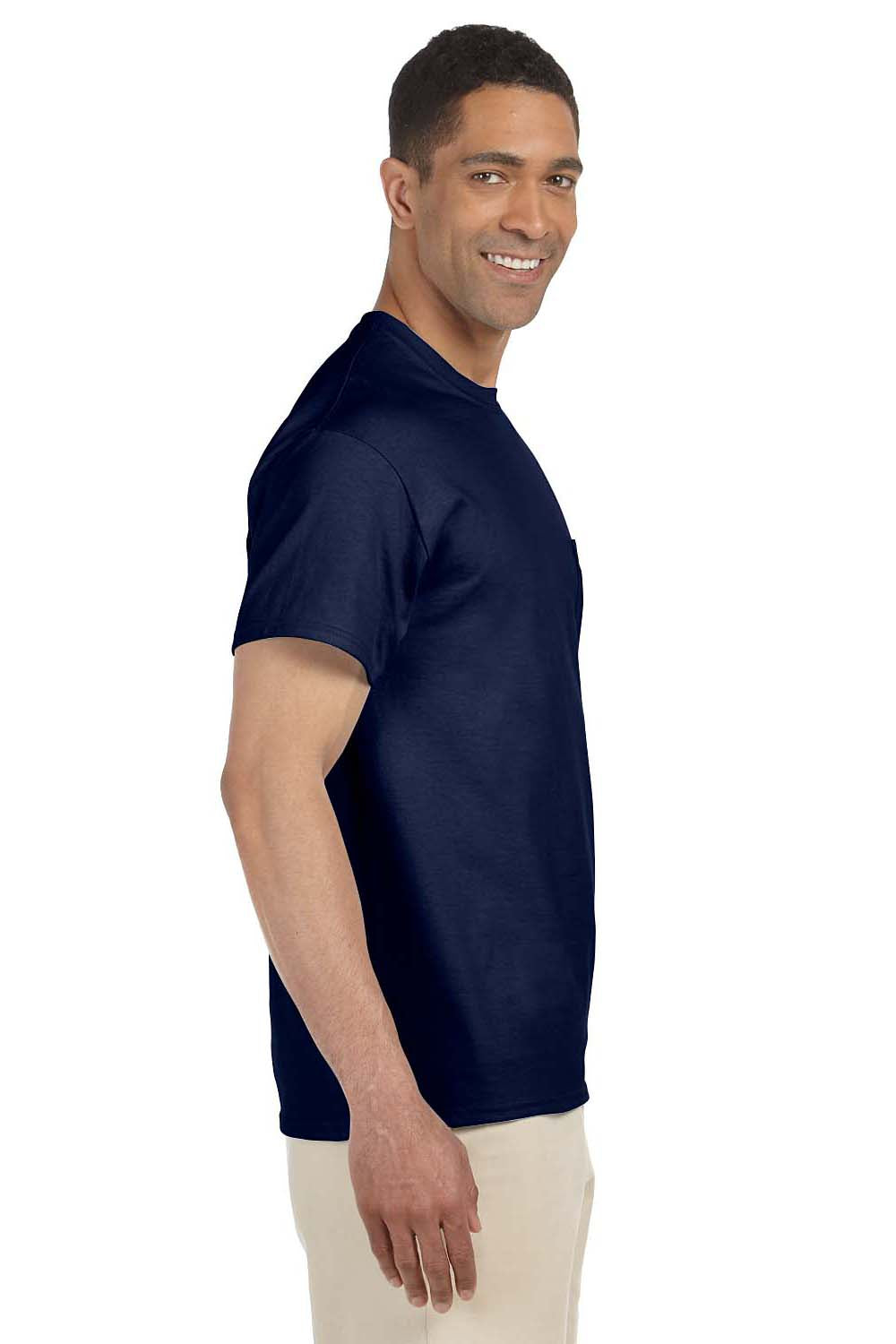 Gildan G230 Mens Ultra Short Sleeve Crewneck T-Shirt w/ Pocket Navy Blue Side
