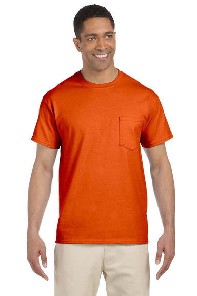 Gildan G230 Mens Ultra Short Sleeve Crewneck T-Shirt w/ Pocket Orange Front