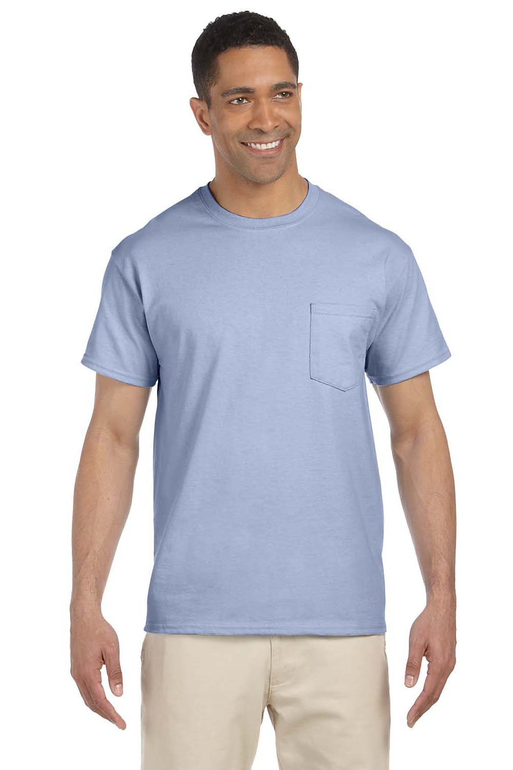 Gildan G230 Mens Ultra Short Sleeve Crewneck T-Shirt w/ Pocket Light Blue Front