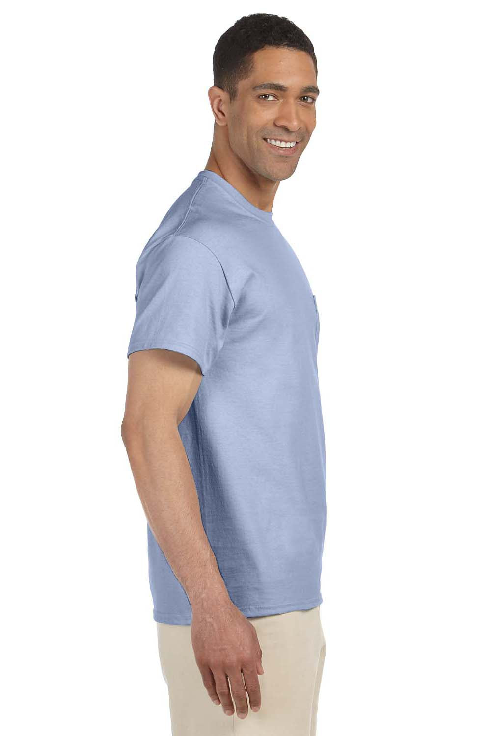 Gildan G230 Mens Ultra Short Sleeve Crewneck T-Shirt w/ Pocket Light Blue Side