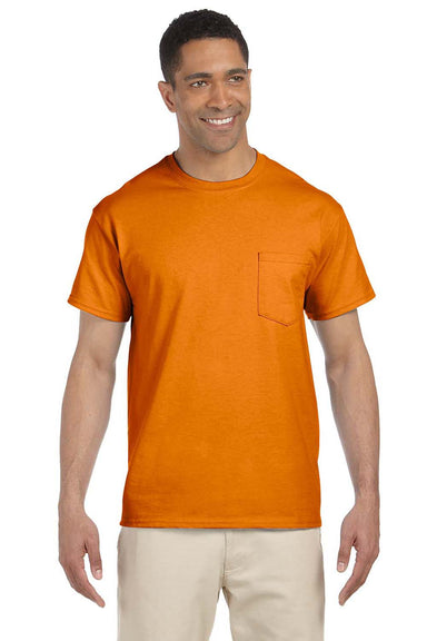 Gildan G230 Mens Ultra Short Sleeve Crewneck T-Shirt w/ Pocket Safety Orange Front