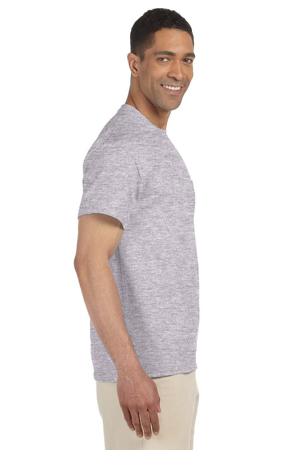 Gildan G230 Mens Ultra Short Sleeve Crewneck T-Shirt w/ Pocket Sport Grey Side
