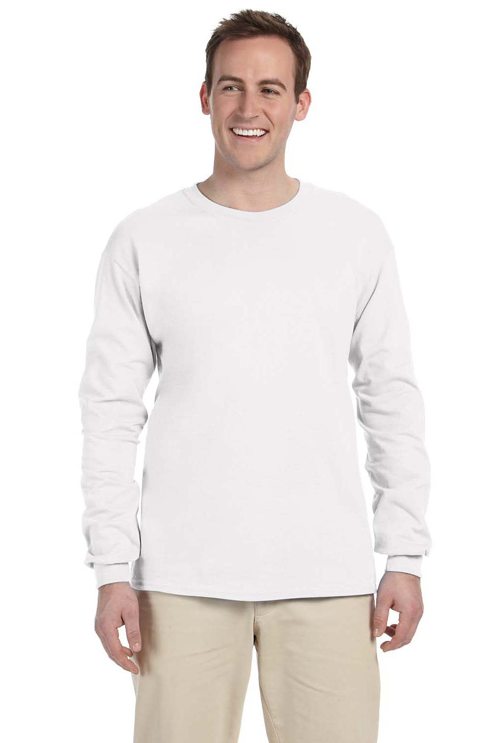 Gildan G240 Mens Ultra Long Sleeve Crewneck T-Shirt White Front
