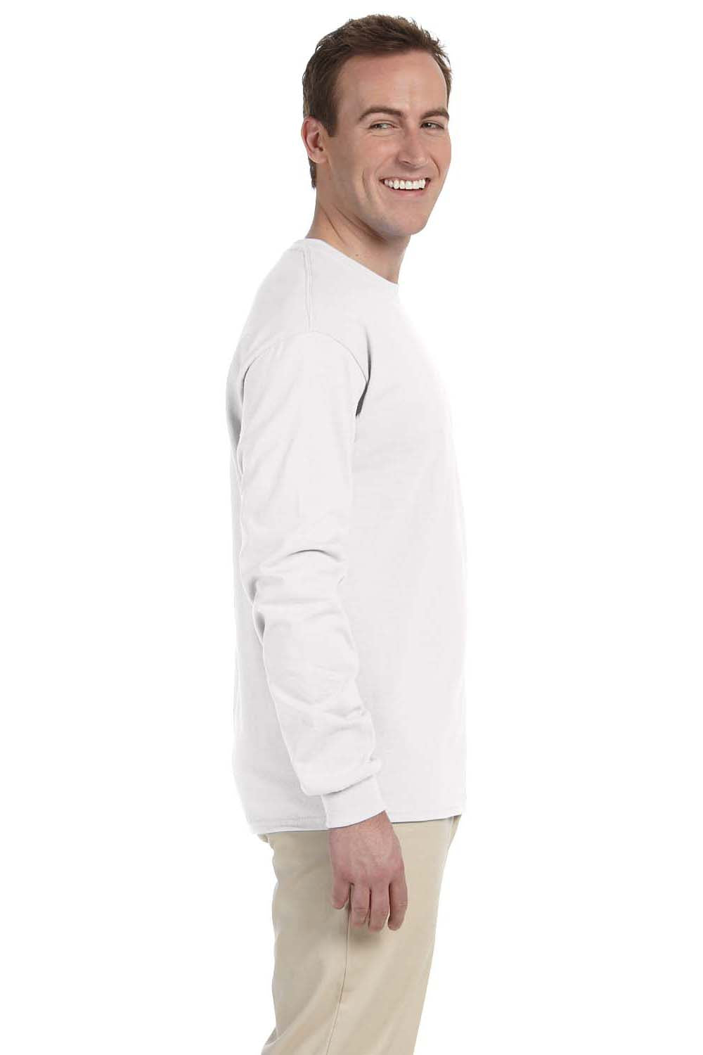 Gildan G240 Mens Ultra Long Sleeve Crewneck T-Shirt White Side