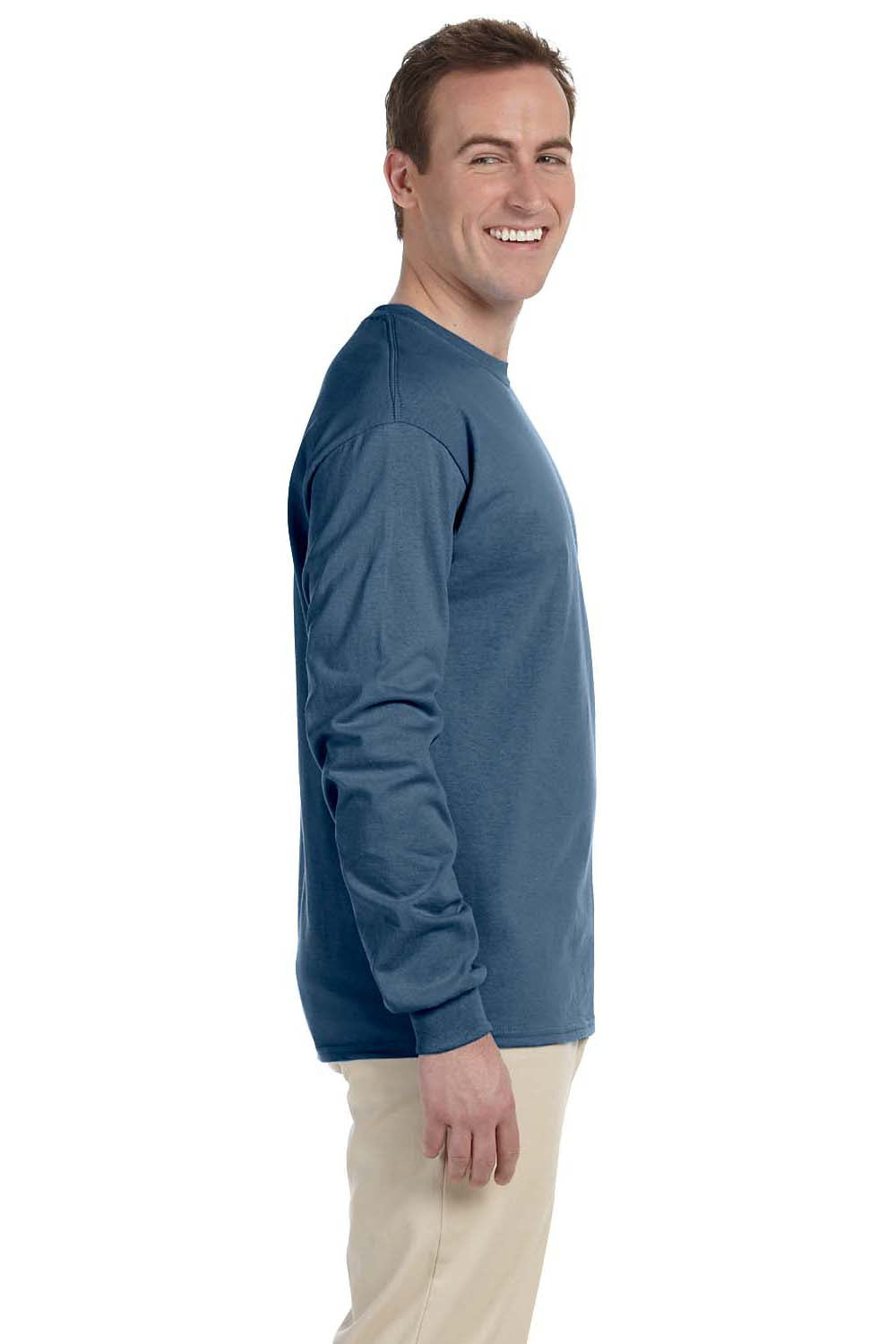 Gildan G240 Mens Ultra Long Sleeve Crewneck T-Shirt Indigo Blue Side