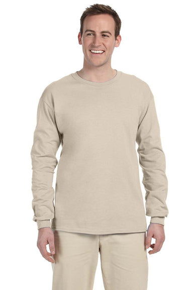 Gildan G240 Mens Ultra Long Sleeve Crewneck T-Shirt Sand Brown Front