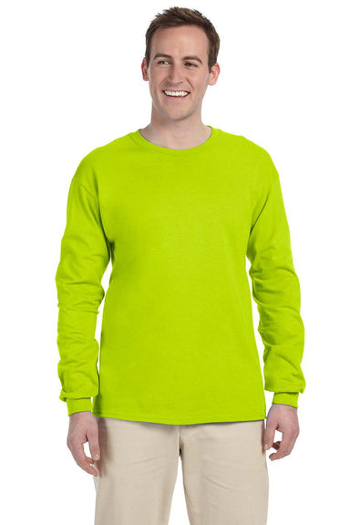 Gildan G240 Mens Ultra Long Sleeve Crewneck T-Shirt Safety Green Front