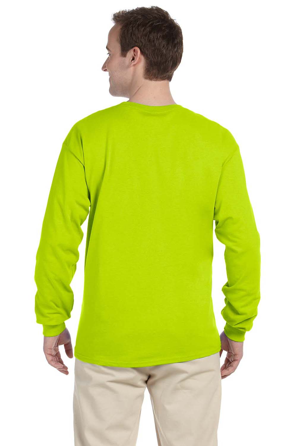 Gildan G240 Mens Ultra Long Sleeve Crewneck T-Shirt Safety Green Back