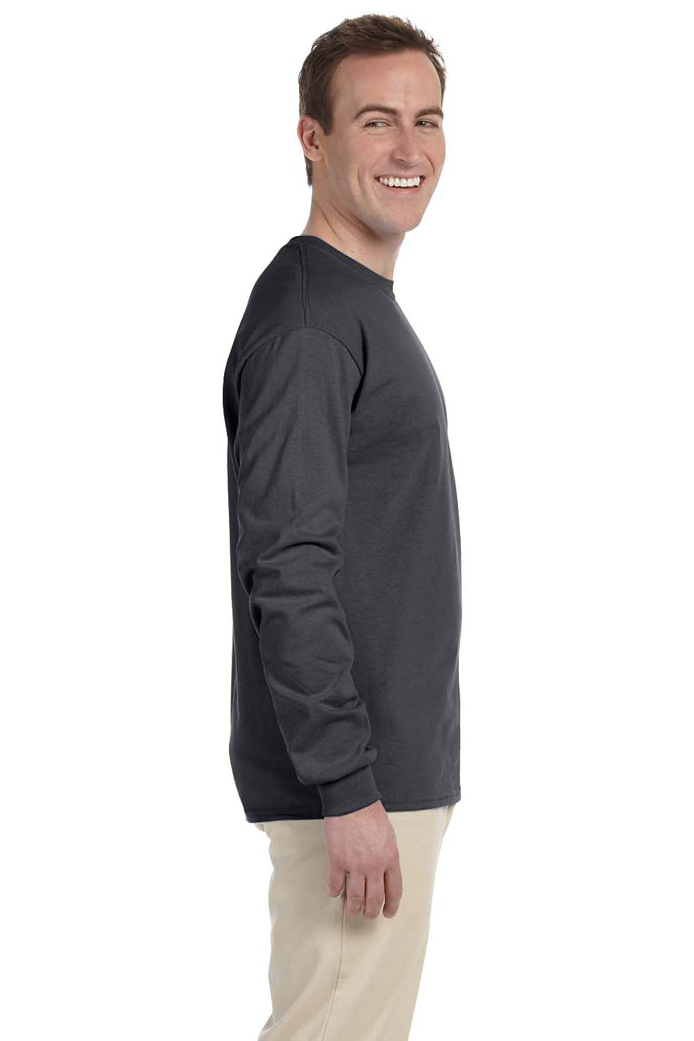 Gildan G240 Mens Ultra Long Sleeve Crewneck T-Shirt Charcoal Grey Side