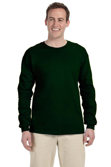 Gildan G240 Mens Ultra Long Sleeve Crewneck T-Shirt Forest Green Front