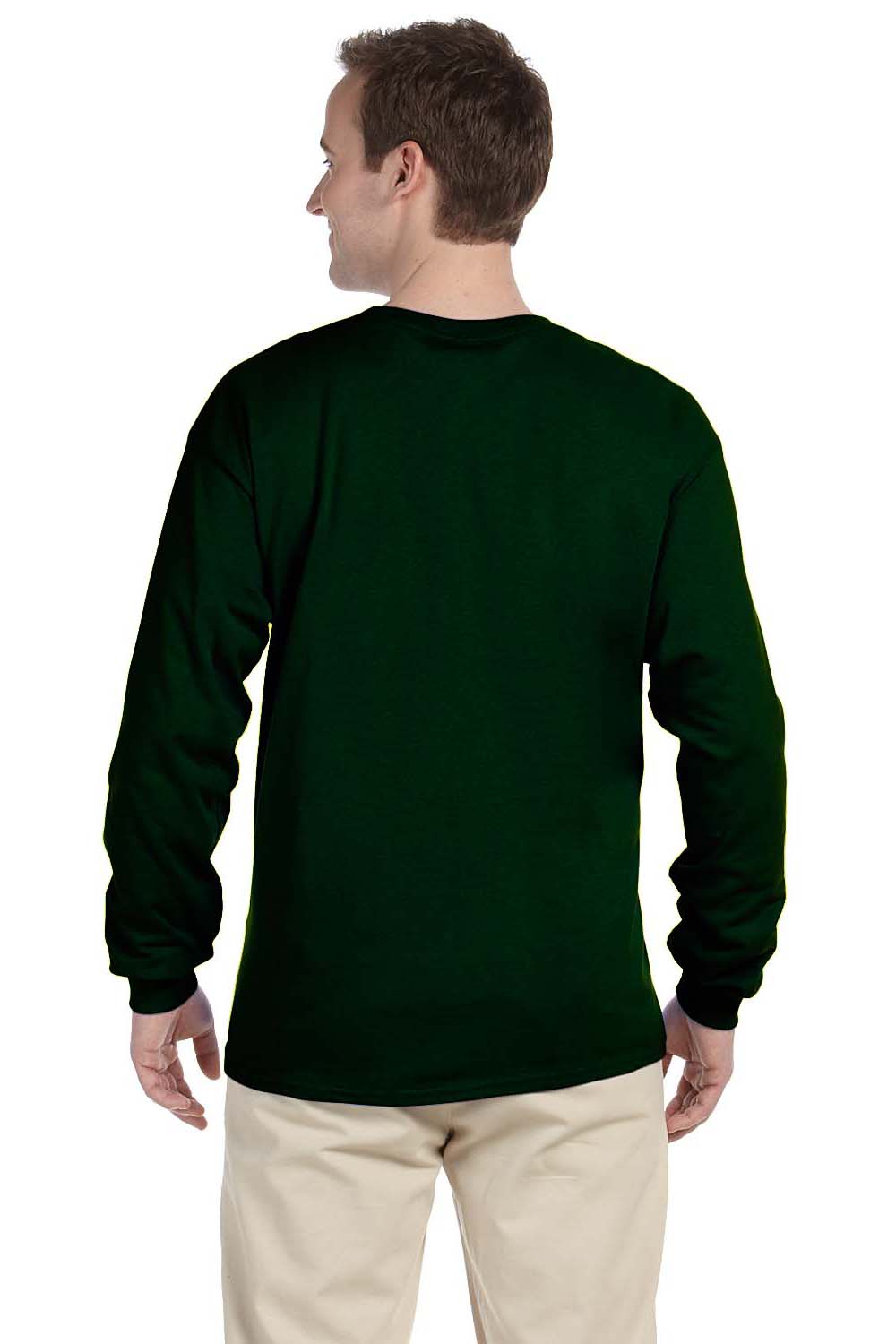 Gildan G240 Mens Ultra Long Sleeve Crewneck T-Shirt Forest Green Back
