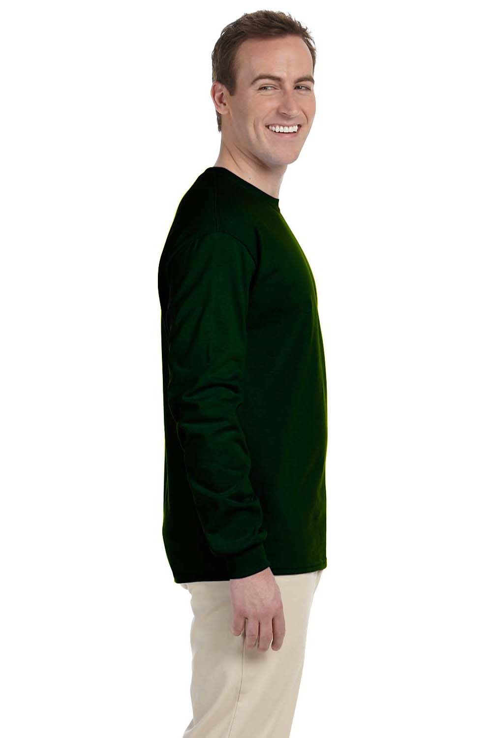Gildan G240 Mens Ultra Long Sleeve Crewneck T-Shirt Forest Green Side