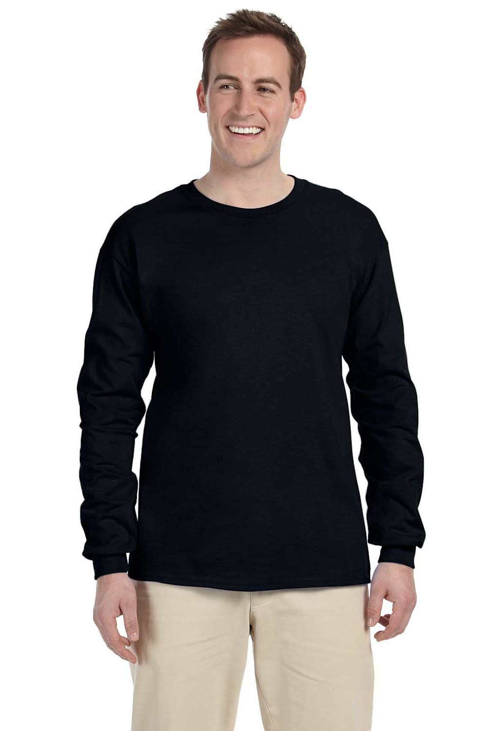 Gildan G240 Mens Ultra Long Sleeve Crewneck T-Shirt Black Front