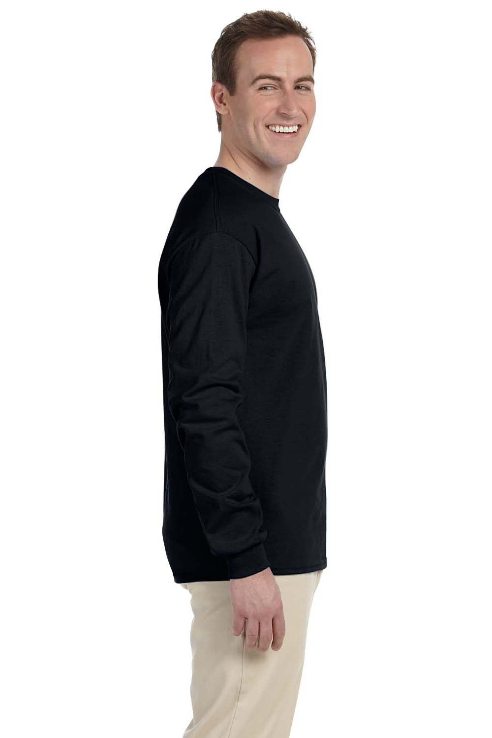 Gildan G240 Mens Ultra Long Sleeve Crewneck T-Shirt Black Side