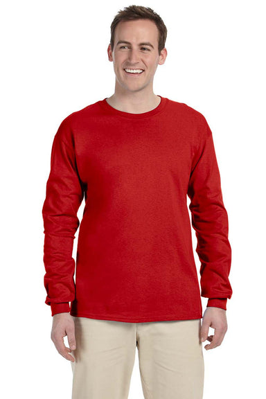 Gildan G240 Mens Ultra Long Sleeve Crewneck T-Shirt Red Front