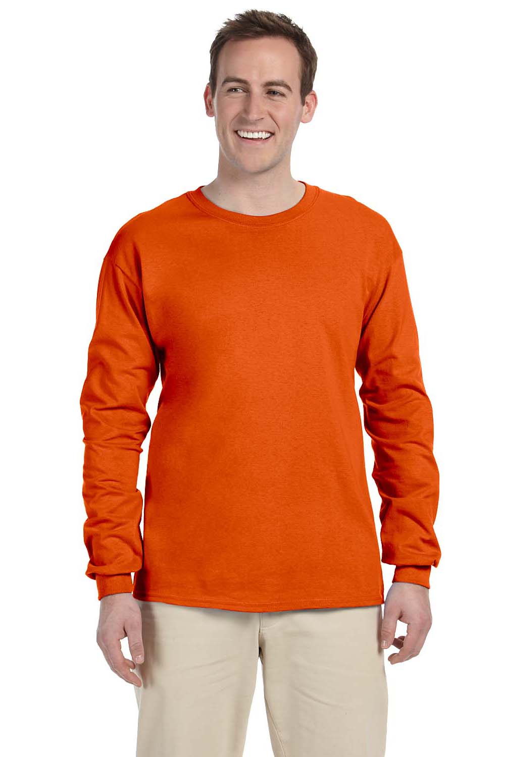 Gildan G240 Mens Ultra Long Sleeve Crewneck T-Shirt Orange Front