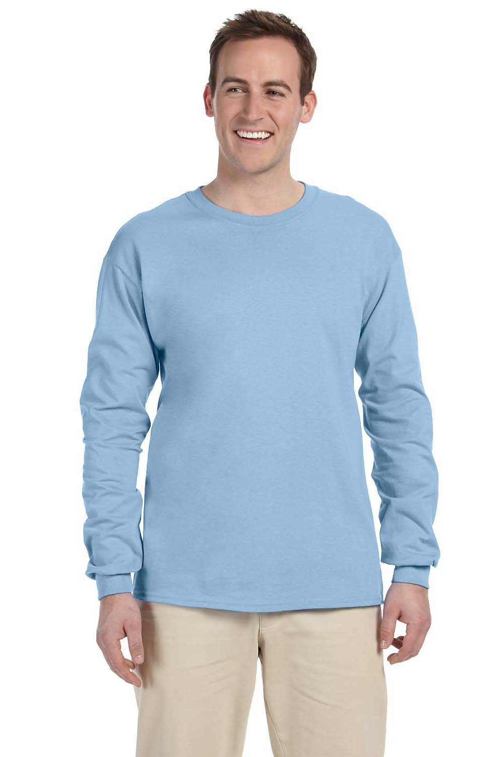 Gildan G240 Mens Ultra Long Sleeve Crewneck T-Shirt Light Blue Front