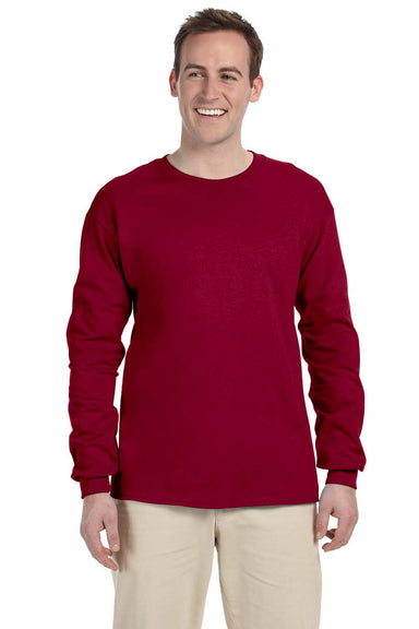 Gildan G240 Mens Ultra Long Sleeve Crewneck T-Shirt Cardinal Red Front