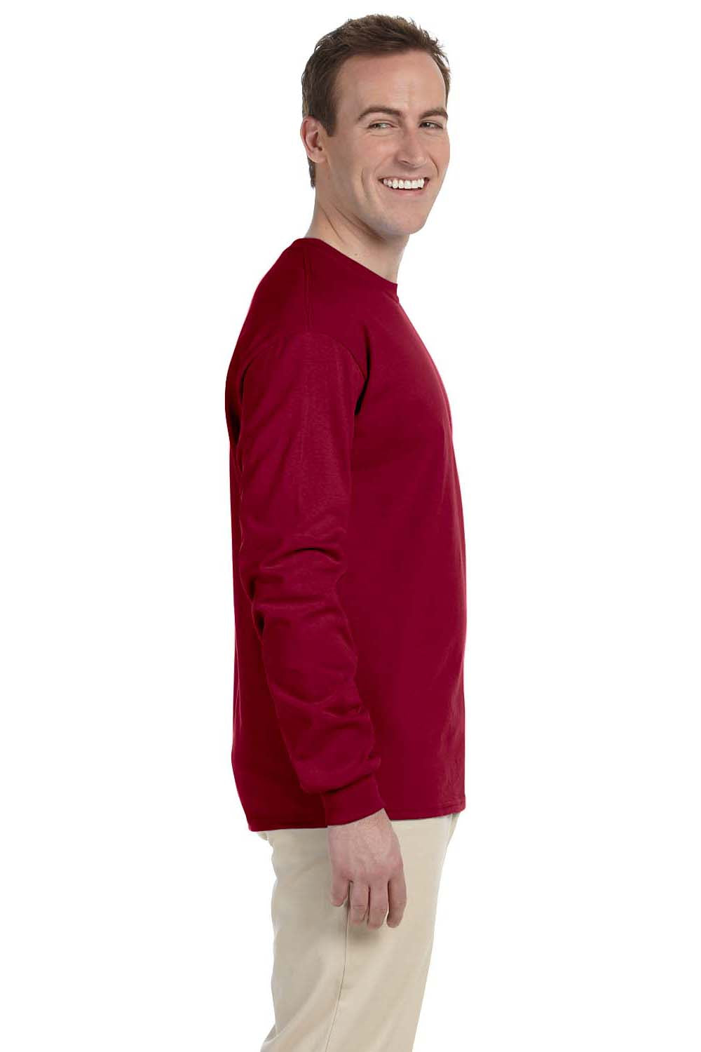 Gildan G240 Mens Ultra Long Sleeve Crewneck T-Shirt Cardinal Red Side