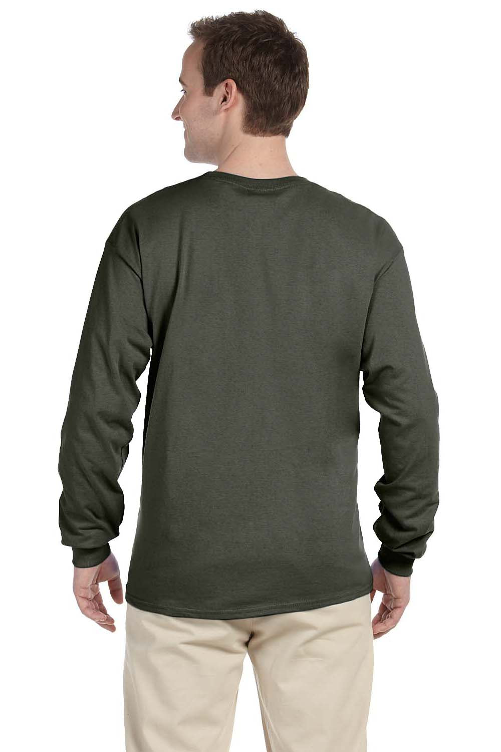 Gildan G240 Mens Ultra Long Sleeve Crewneck T-Shirt Military Green Back