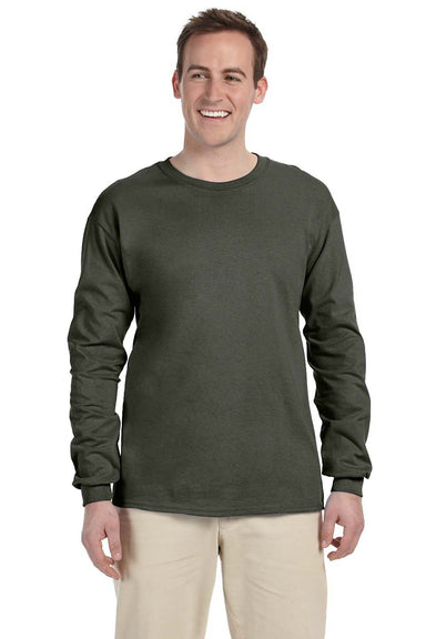 Gildan G240 Mens Ultra Long Sleeve Crewneck T-Shirt Military Green Front