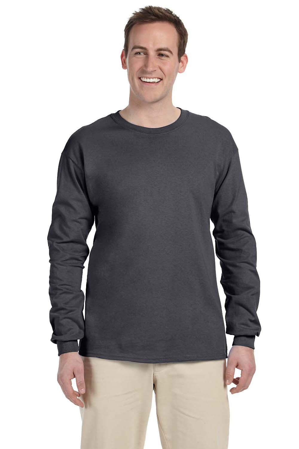 Gildan G240 Mens Ultra Long Sleeve Crewneck T-Shirt Heather Dark Grey Front