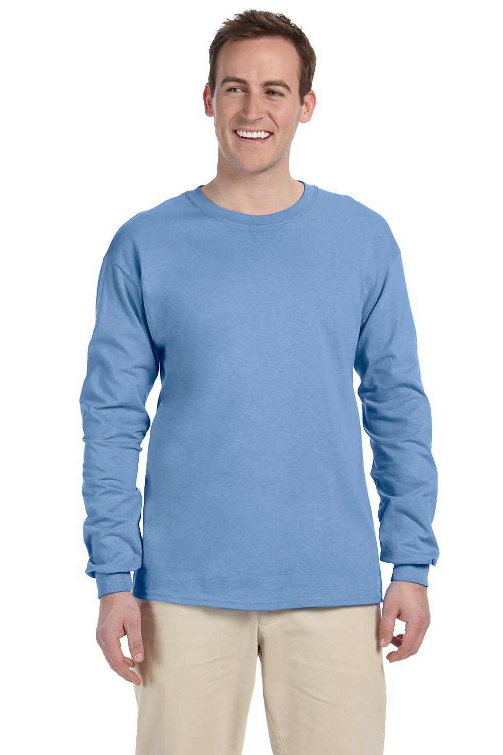 Gildan G240 Mens Ultra Long Sleeve Crewneck T-Shirt Carolina Blue Front