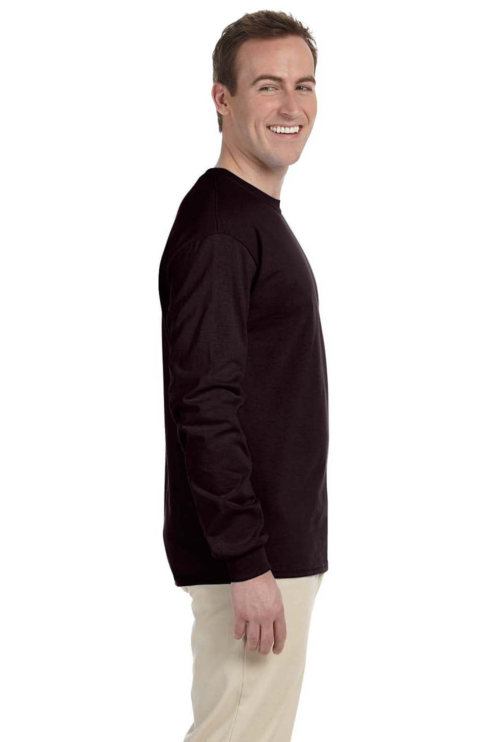 Gildan G240 Mens Ultra Long Sleeve Crewneck T-Shirt Chocolate Brown Side