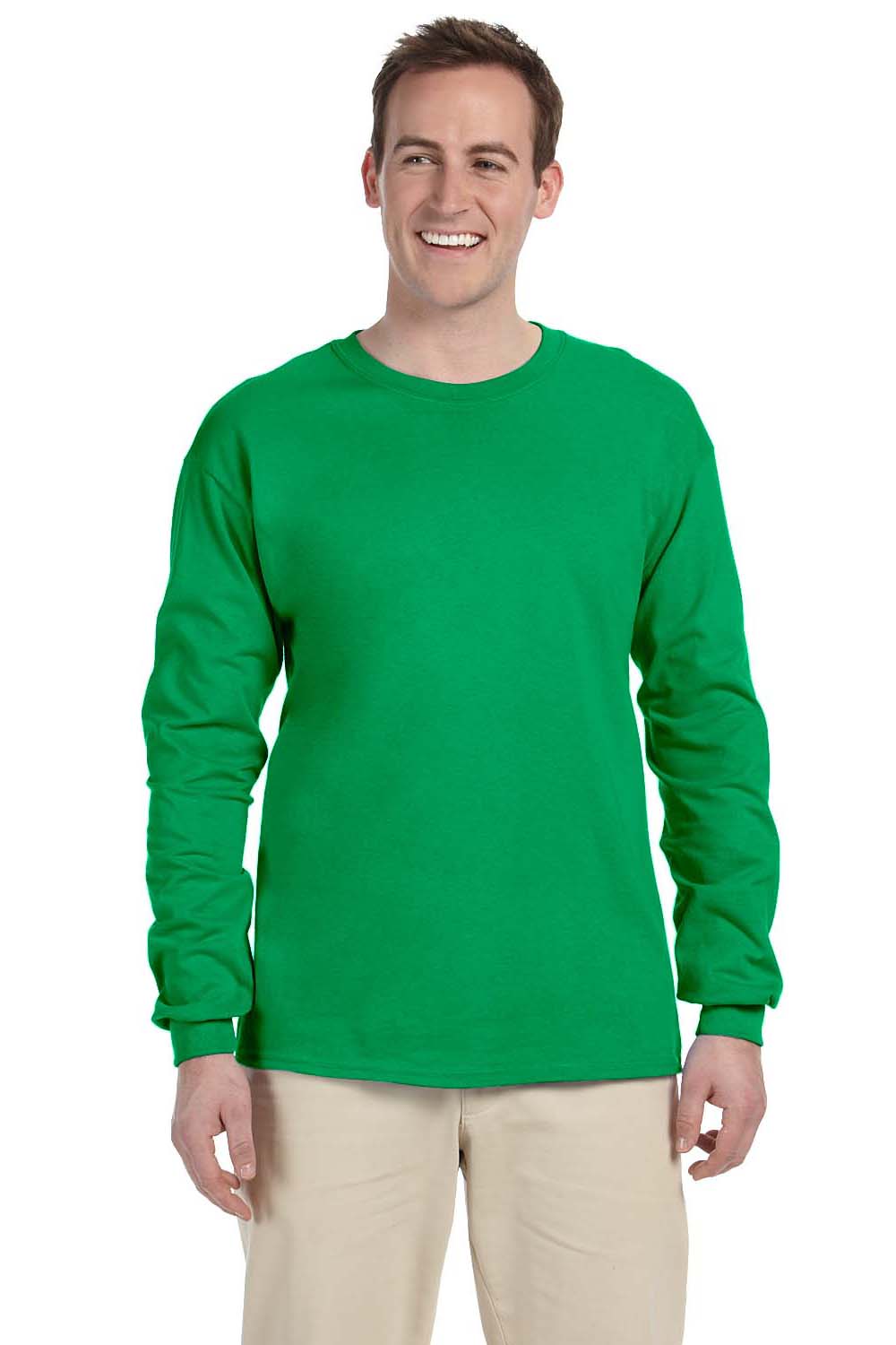 Gildan G240 Mens Ultra Long Sleeve Crewneck T-Shirt Irish Green Front