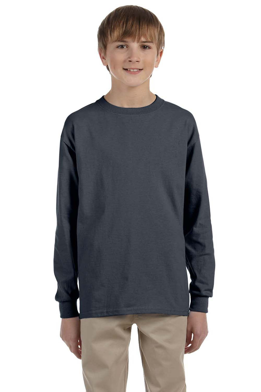 Gildan G240B Youth Ultra Long Sleeve Crewneck T-Shirt Charcoal Grey Front