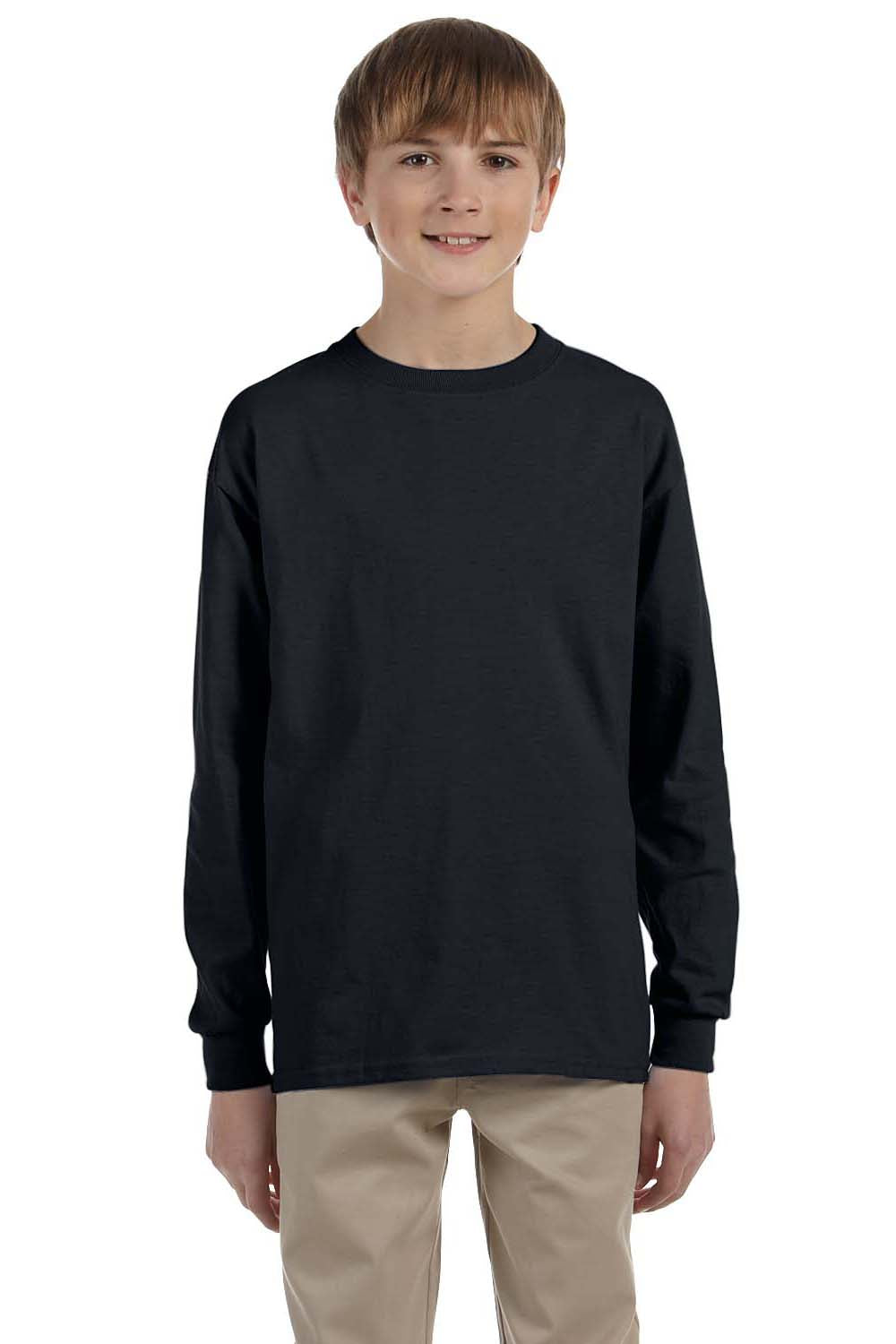 Gildan G240B Youth Ultra Long Sleeve Crewneck T-Shirt Black Front