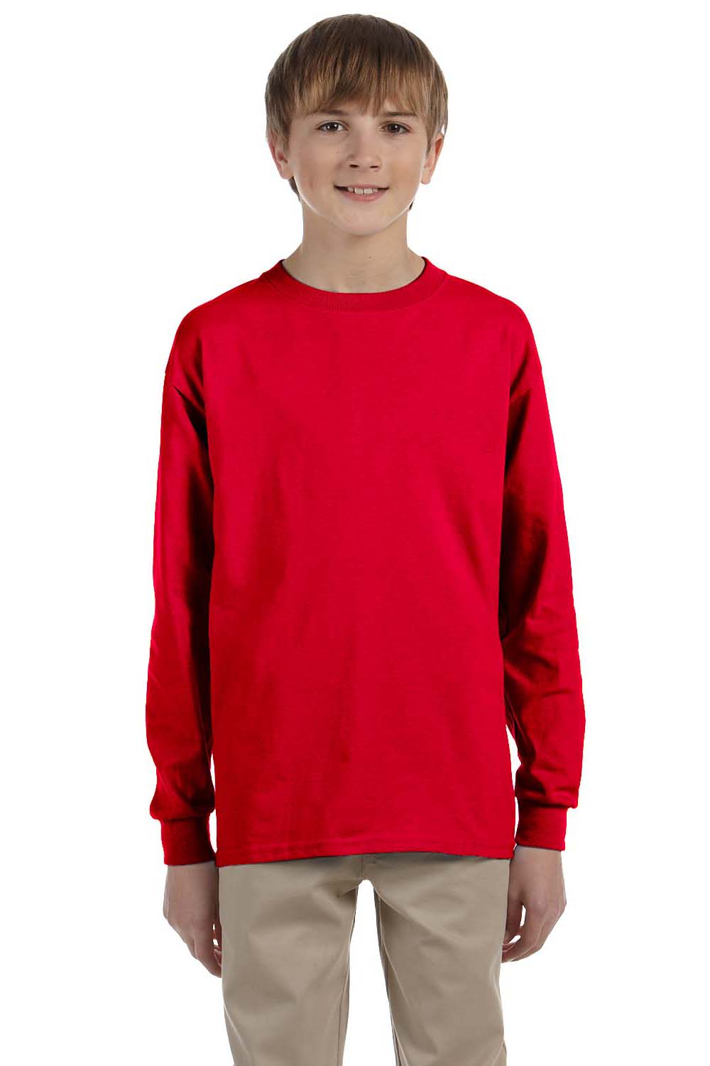 Gildan G240B Youth Ultra Long Sleeve Crewneck T-Shirt Red Front
