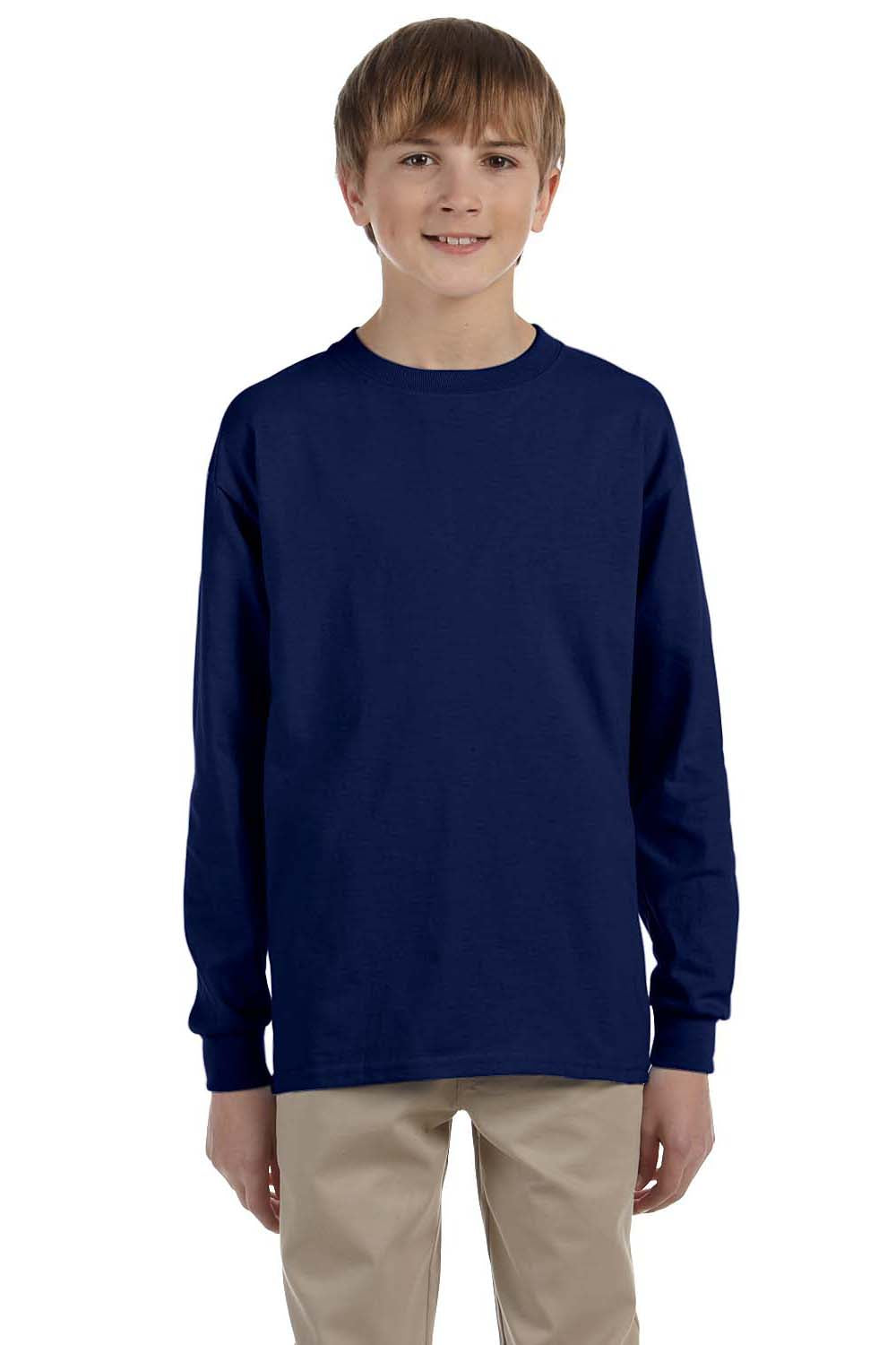 Gildan G240B Youth Ultra Long Sleeve Crewneck T-Shirt Navy Blue Front