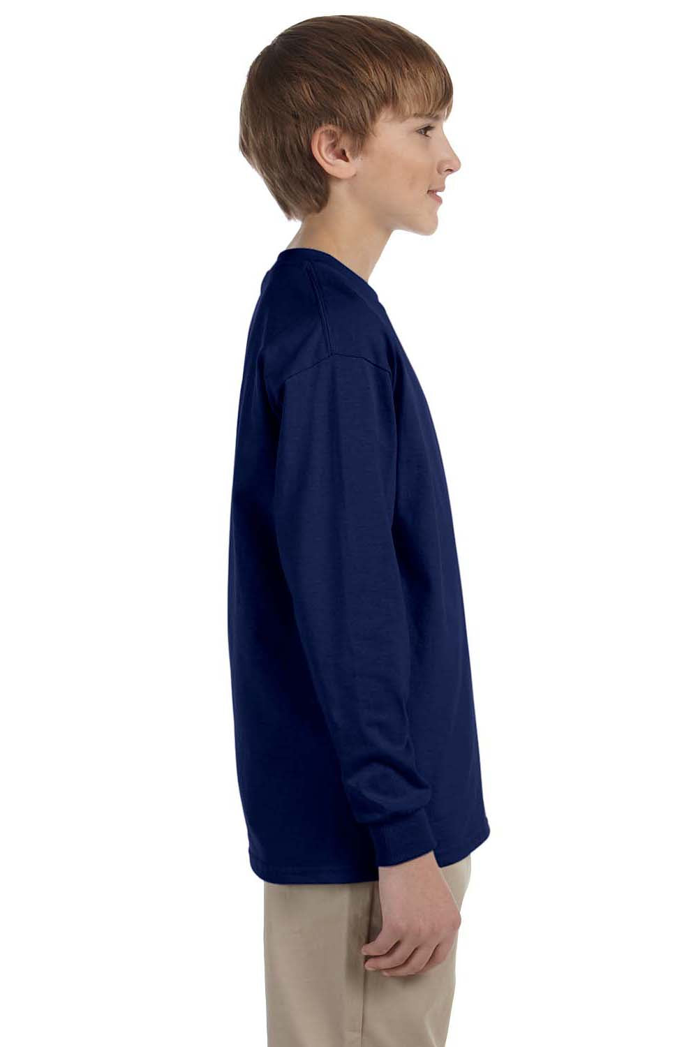 Gildan G240B Youth Ultra Long Sleeve Crewneck T-Shirt Navy Blue Side