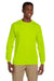 Gildan G241 Mens Ultra Long Sleeve Crewneck T-Shirt w/ Pocket Safety Green Front