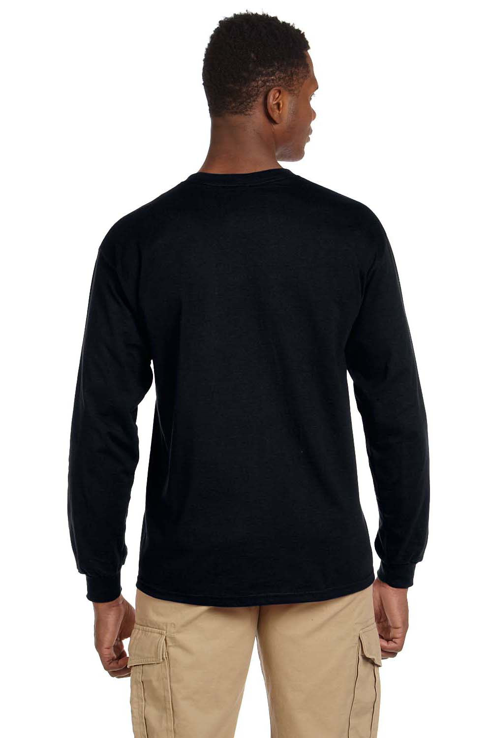Gildan G241 Mens Ultra Long Sleeve Crewneck T-Shirt w/ Pocket Black Back