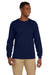 Gildan G241 Mens Ultra Long Sleeve Crewneck T-Shirt w/ Pocket Navy Blue Front