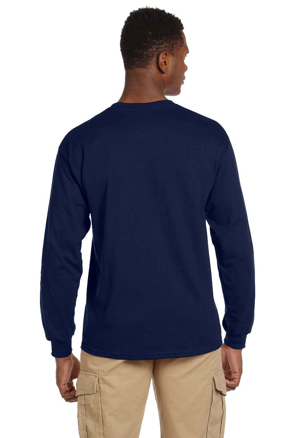 Gildan G241 Mens Ultra Long Sleeve Crewneck T-Shirt w/ Pocket Navy Blue Back