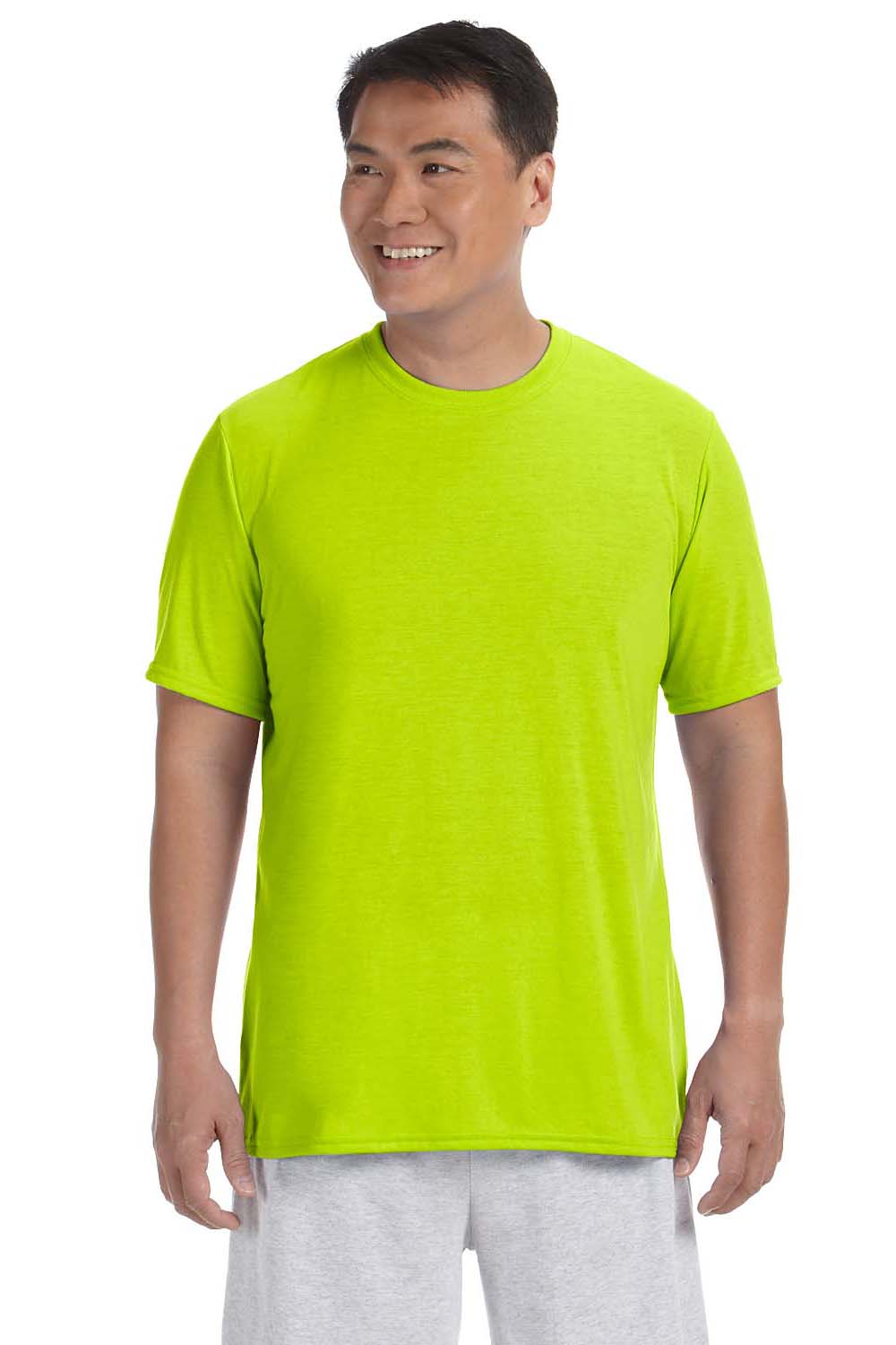 Gildan G420 Mens Performance Jersey Moisture Wicking Short Sleeve Crewneck T-Shirt Safety Green Front