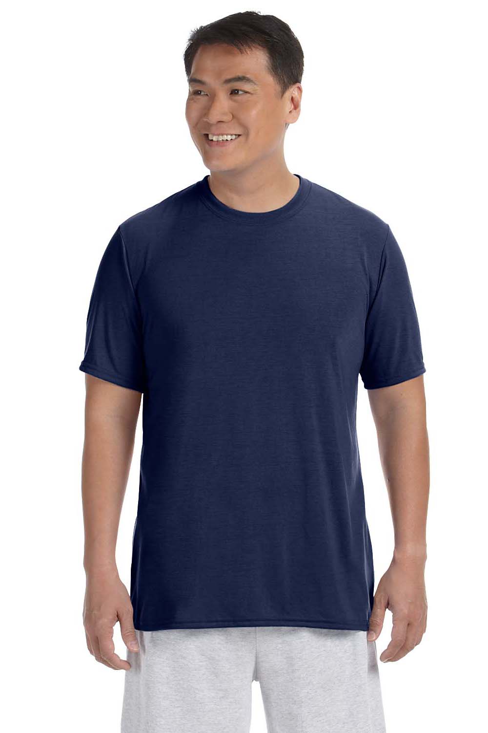 Gildan G420 Mens Performance Jersey Moisture Wicking Short Sleeve Crewneck T-Shirt Navy Blue Front